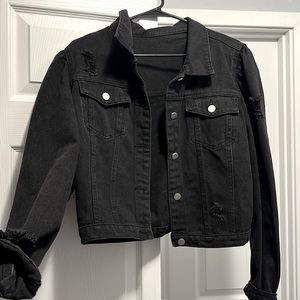 Black distressed denim jacket